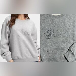 Good American Libra Crystal Embellishment Gray‎ Oversized Crew Neck Sweatshirt M